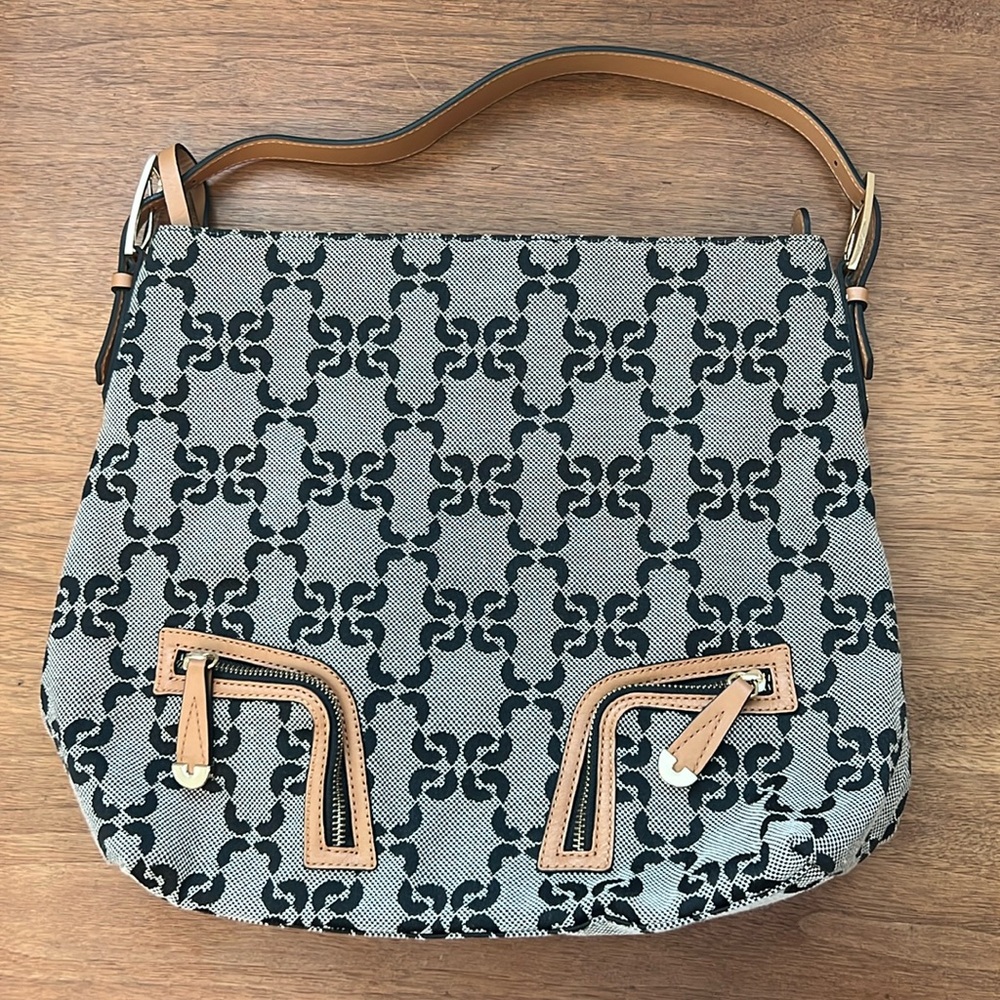 Designer Patterned Hobo Bag - Black and Tan